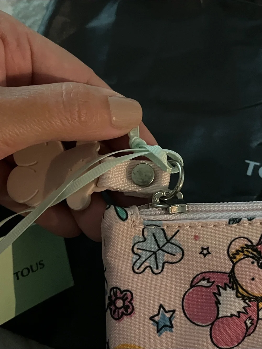 TOUS Pink Printed Zip Cosmetic Pouch with Playful Motifs